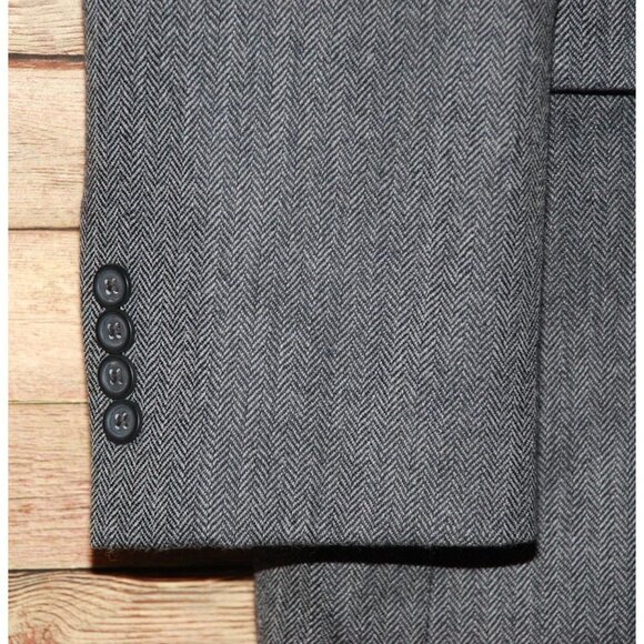 Andrew Fezza Men's Charcoal Gray Wool Herringbone Jacket Blazer Size 48L MINT - Picture 4 of 9